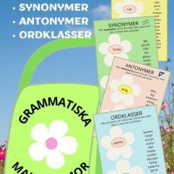 Bild av grammatiska blommor med övningsblad för språklära.